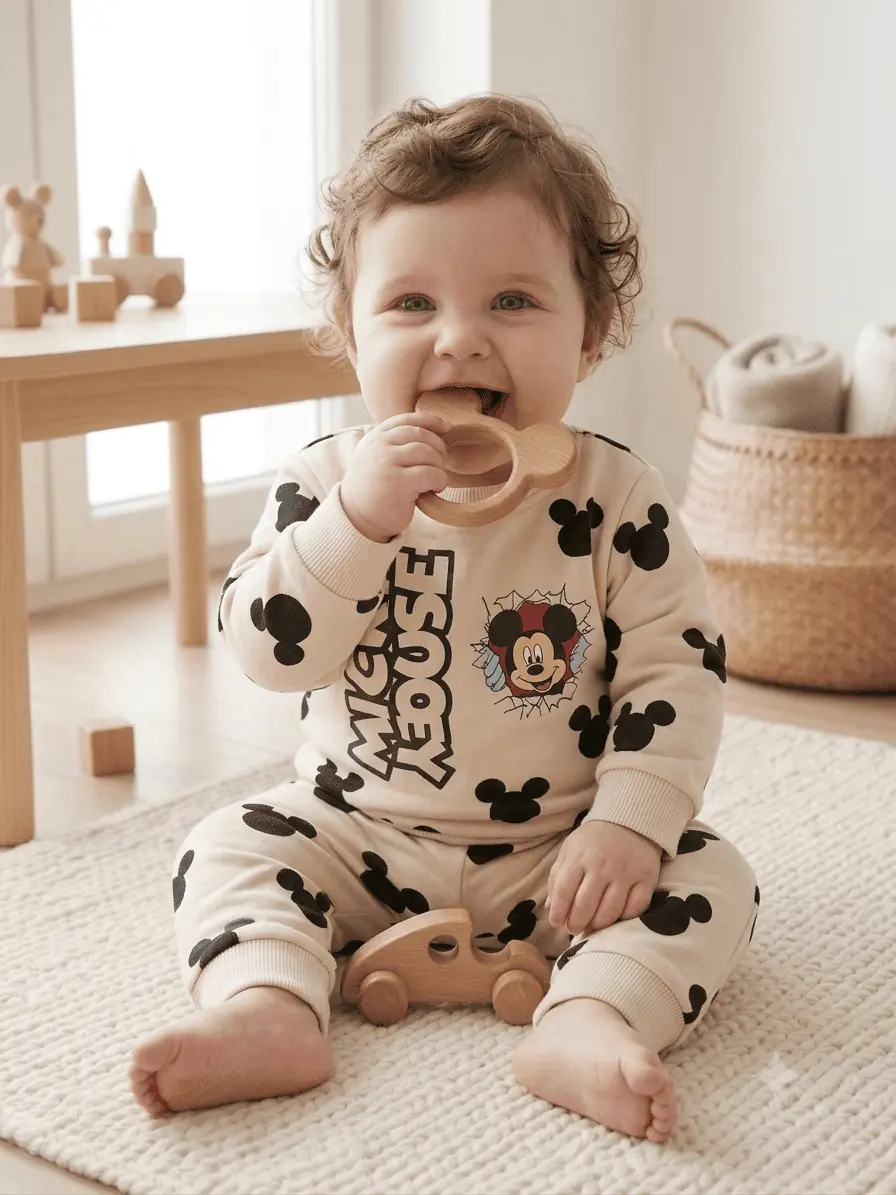 GRN Unisex Baby Printed Fleece Co-Ord Set for 3-12 Months | Soft Winter Sweatshirt & Jogger Set | Cream - Image 5