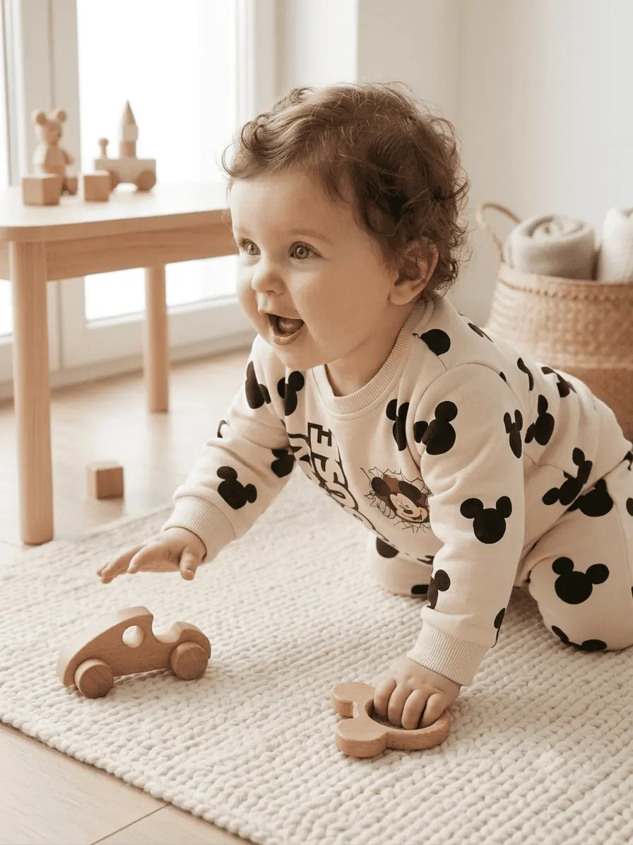 GRN Unisex Baby Printed Fleece Co-Ord Set for 3-12 Months | Soft Winter Sweatshirt & Jogger Set | Cream - Image 3