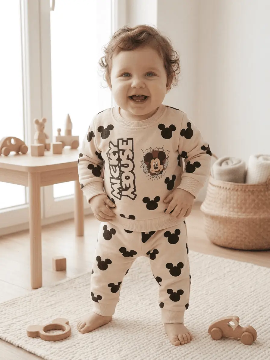 GRN Unisex Baby Printed Fleece Co-Ord Set for 3-12 Months | Soft Winter Sweatshirt & Jogger Set | Cream - Image 4