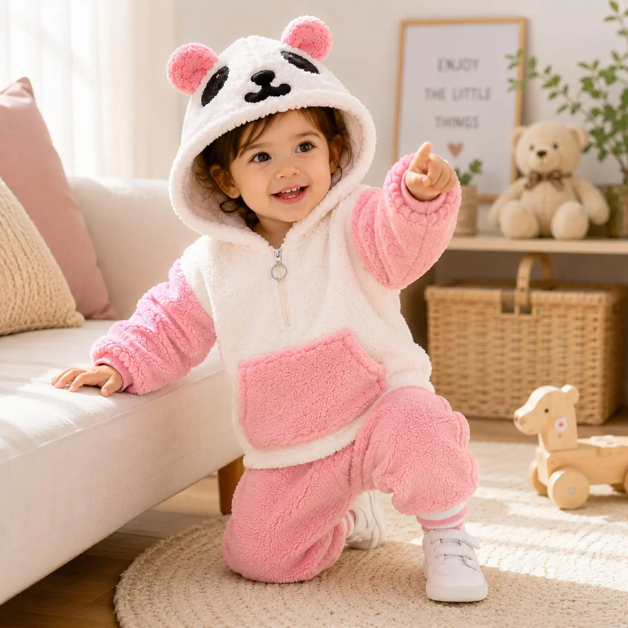 GRN Unisex Baby Panda Teddy Fleece Winter Hoodie Set for Kids | Warm Co-Ord - Image 3