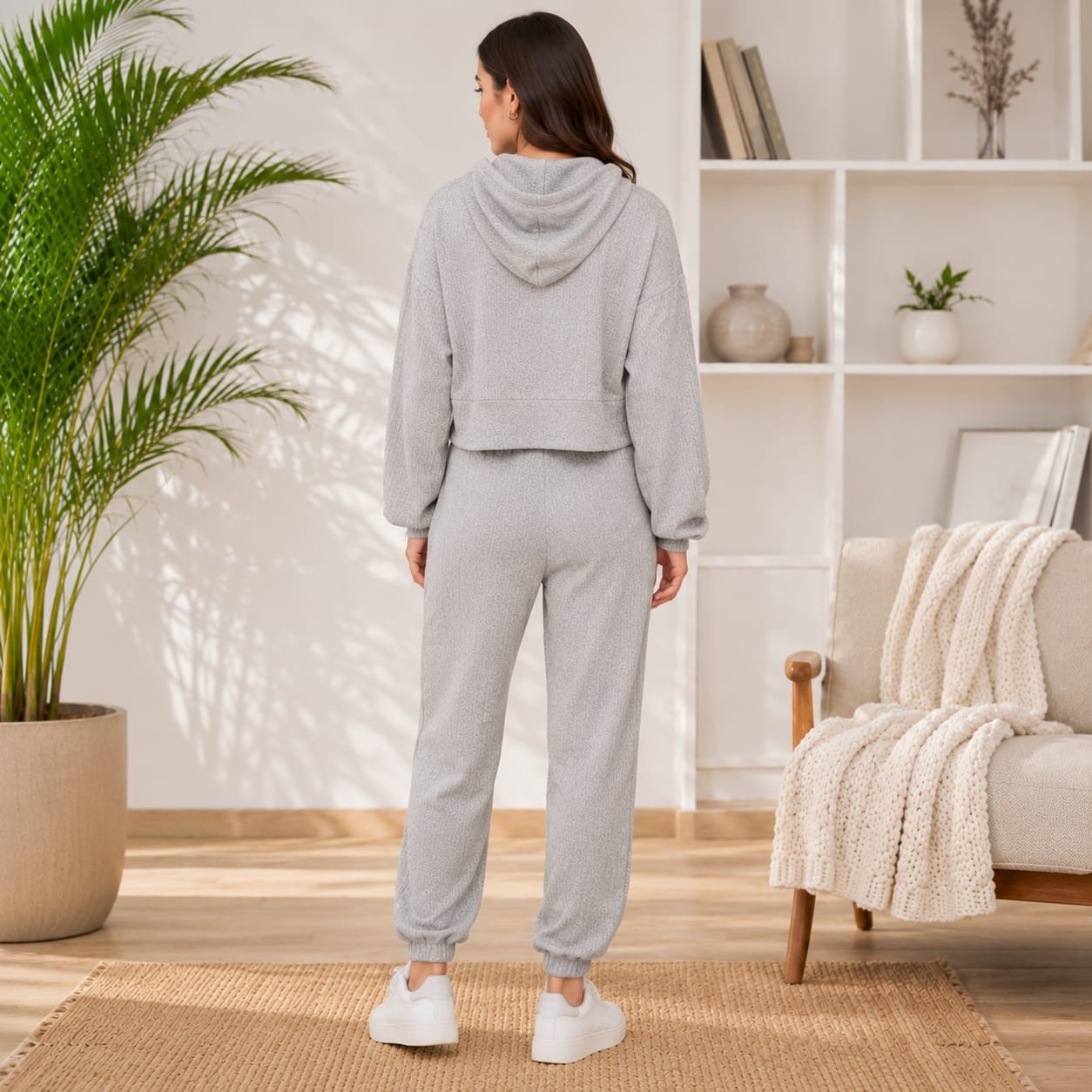 GRN Women's Ribbed Knit Hooded Co-Ord Set | Premium Soft Lounge Wear | Winter Casual Jogger Set - Image 4